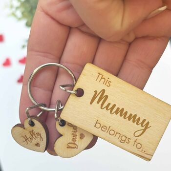 Personalised Wooden Parent Child Valentine Tag Keyring, 3 of 4