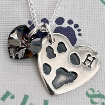 Personalised Heart Paw Print Initial Crystal Necklace, 2 of 2