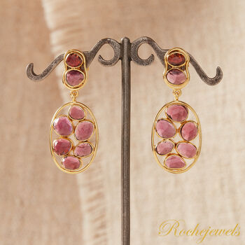 Red Garnet Statement Drop Stud Gold Silver Earrings, 6 of 9