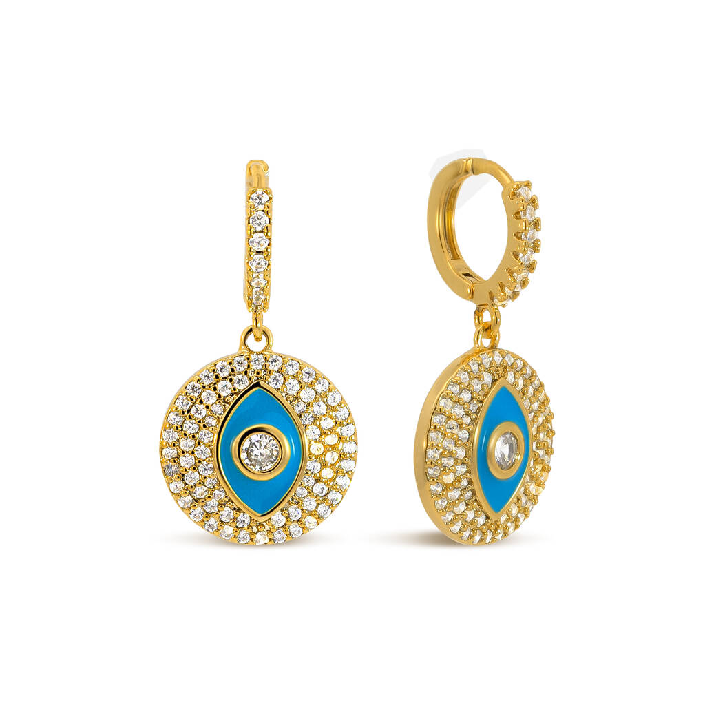 Blue Full Pave Evil Eye Hoop Earrings
