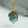 Peacock Blue Gold Acorn Necklace, thumbnail 1 of 8