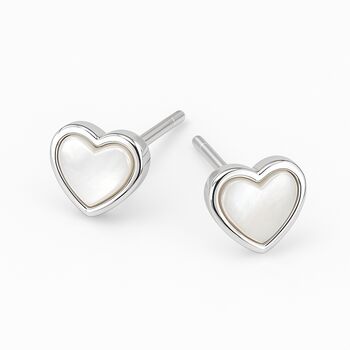 Sterling Silver Mother Of Pearl Heart Stud Earrings – 8mm, 8 of 8