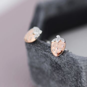 Sterling Silver Strawberry Stud Earrings, 3 of 12