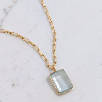 The Faceted Rectangle Blue Topaz Necklace Gold, 3 of 8