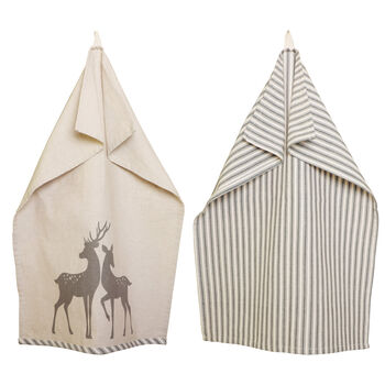 Set Of Two Woodland Stag Tea Towels, 2 of 4
