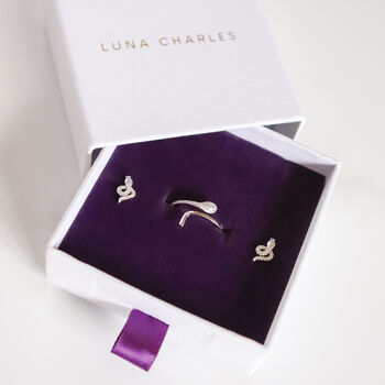 Snake Charm Gift Set | Stud Earrings And Ring, 5 of 9
