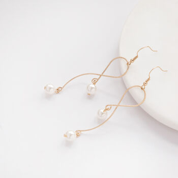 Gold Colour Snake Chain And Pearl Drop Earrings, 2 of 3
