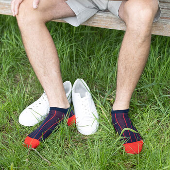 Pin Stripe Navy And Classic Navy Men's Trainer Socks, 8 of 9