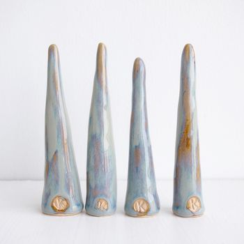 Handmade Blue/Brown Ceramic Ring Holder Cone, 6 of 7