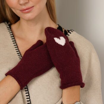 Cosy Heart Mittens – Alpaca Wool Blend Women’s Knitted Mittens In Burgundy Or Olive, 7 of 8