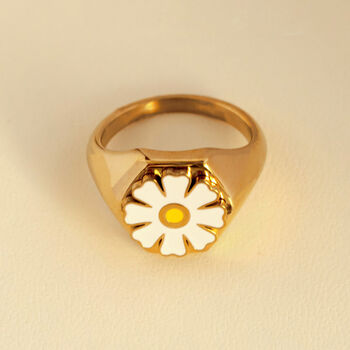 Signet Ring With Cute White Enamel Daisy Flower, 4 of 4