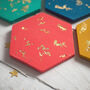 Colourful Gold Leaf Jesmonite Hexagon Coaster Set, thumbnail 2 of 5