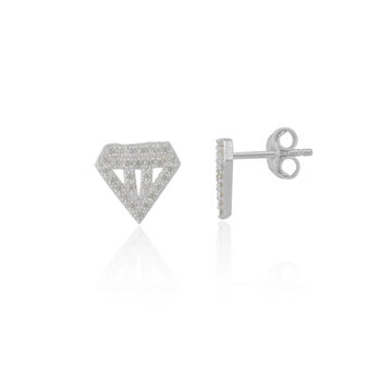 Diamond Shape Stud Earring Sterling Silver, 5 of 8