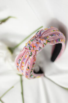 Pink Sprinkle Beaded Twist Knot Headband, 2 of 7