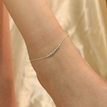 925 Silver Five Round Ball Slim Payal Anklet, 4 of 10