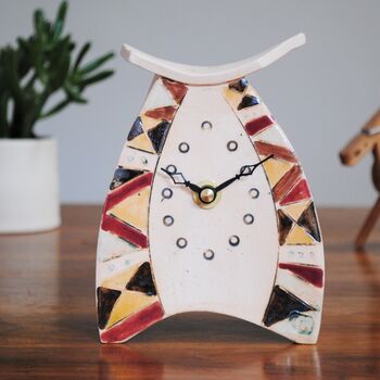 Small Clock With Geometric Argyle Chevron Pattern, 4 of 6