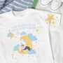 Personalised Moon And Stars Sleeping Baby Boy T Shirt, thumbnail 1 of 4