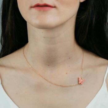 Gold Plated Orange Sideways Butterfly Necklace, 2 of 3