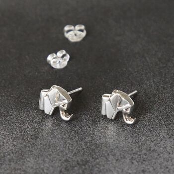 Sterling Silver Polished Origami Elephant Studs, 2 of 4