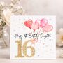 Daughter 16th Birthday Card Personalised Luxury Pink Red Hearts Design With Optional Gems, thumbnail 1 of 2