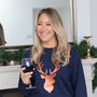 Ladies Christmas Jumper With Copper Stag, thumbnail 2 of 7