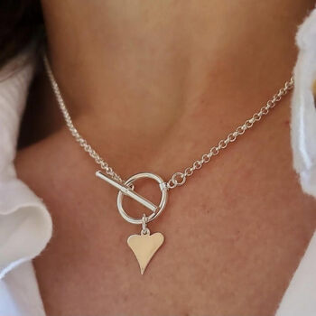 Sterling Silver Personalised Love Heart Charm Toggle T Bar Necklace, 3 of 4