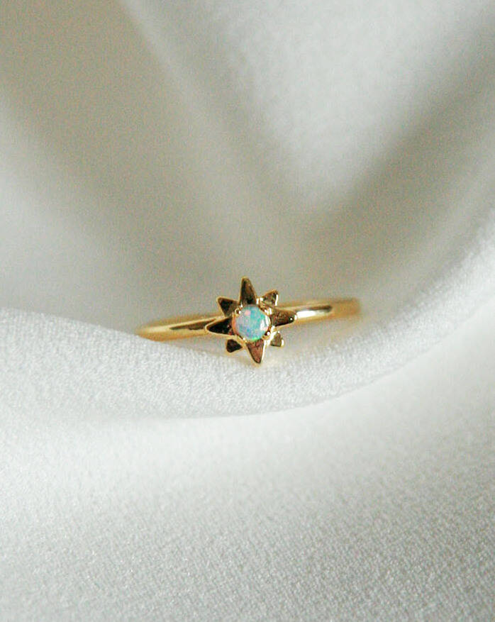 Opal Starburst Gold Stacker Ring, 1 of 3