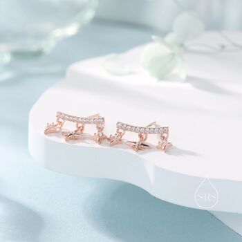 Dangling Star And Starburst Curved Bar Stud Earrings In Sterling Silver, 6 of 11