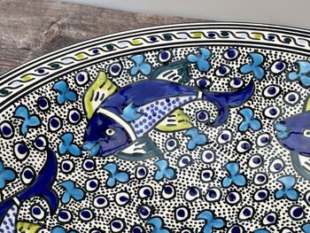 Dark Blue Fish Patterned Bowl With Flat Rim, 38cm, 2 of 4