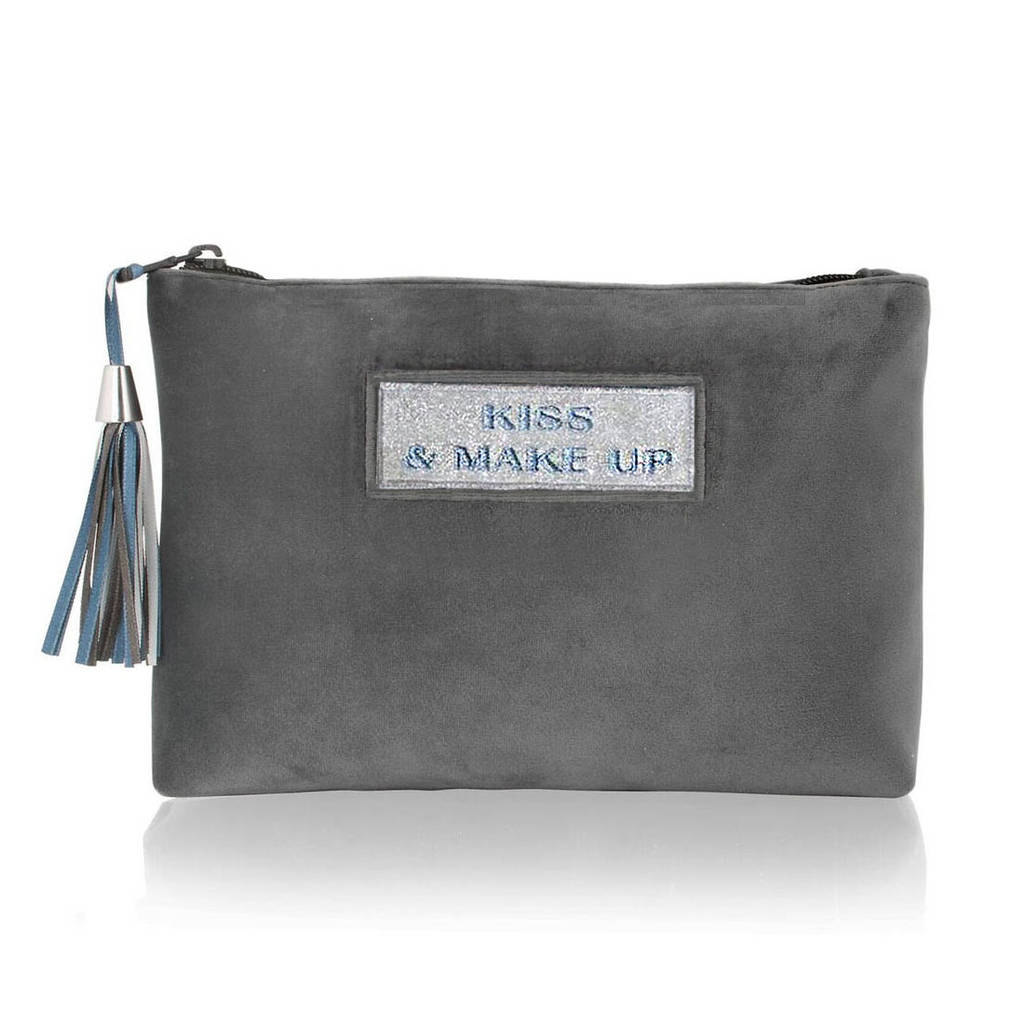 Customised Grey Velvet Beauty Bag By Apatchy