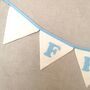 Baby Blue Bunting, New Baby Nursery Gift, Cream And Blue Personalised Bedroom Wall Banner, thumbnail 5 of 10