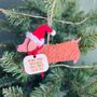 Personalised Sausage Dog Wood And Wool Decoration, thumbnail 1 of 3