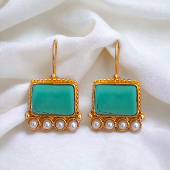 Gold Turquoise Earrings Gold, December Birthstone, 2 of 3