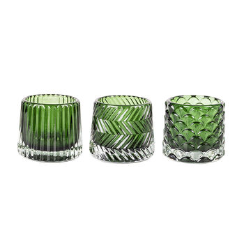 Green Retro Style Cut Glass Tea Light Holders, 2 of 2