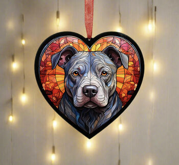 Staffordshire Bull Terrier Stained Glass Effect Heart Suncatcher, 7 of 7