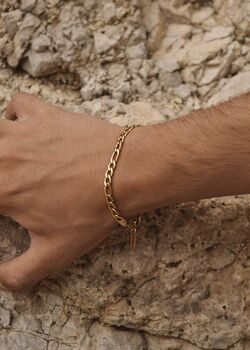 5mm Figaro Chain Bracelet 18 K Gold Plated Adjustable Gift, 5 of 5