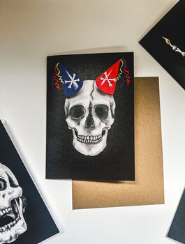 Two Party Hat Skull Gothic Birthday Card, 2 of 2