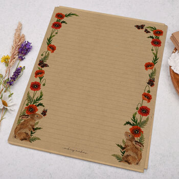 A4 Kraft Letter Writing Paper With Rabbit And Poppies, 3 of 4