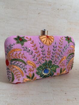 Pink Embroidered Clutch Bag, 8 of 11