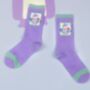 Purple And Green Penguin Mid Calf Length Socks, thumbnail 1 of 3