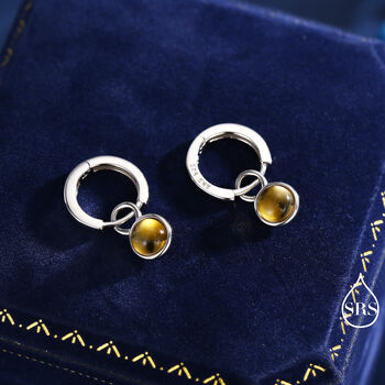 Sterling Silver Genuine Citrine Hoop Earrings, 4 of 11
