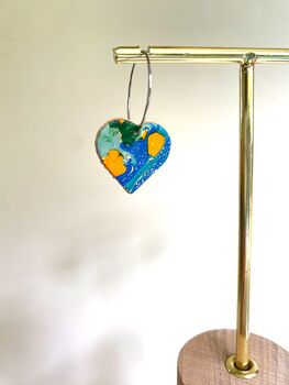 Handmade Leather Heart Hoop Earrings Marbled, 7 of 8