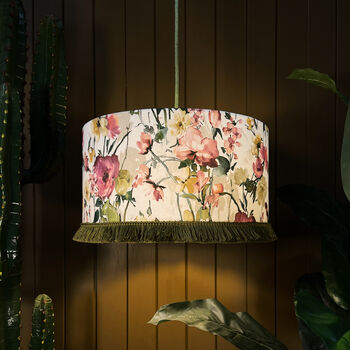 Salt Hazy Meadow Lampshade With Parchment Lemon Lining, 3 of 11