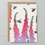 Foxgloves And Bumble Bee Greeting Card, thumbnail 2 of 2