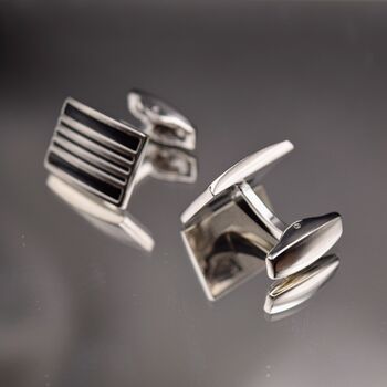 Classic Curve Rectangle Black Lines Cufflinks Gift, 3 of 4