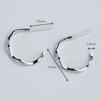 Sterling Silver Wavy Open Hoop Stud Earrings, 5 of 6