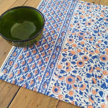 Set Of Indian Hand Block Printed Placemats, Blue, 2 of 11