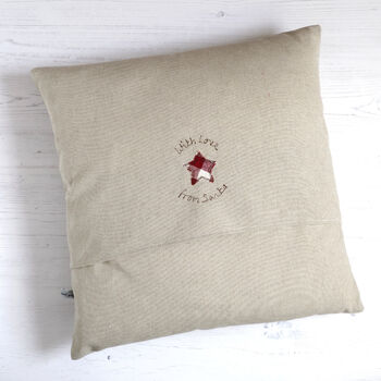 Personalised Linen Christmas Cushion With Pocket Gift, 5 of 12