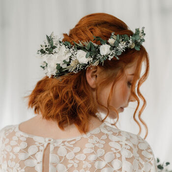 Grace Dried Flower Crown White And Green Preserved Wedding Halo, 2 of 5