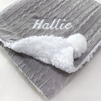 Personalised Grey Cable Knit Pom Pom Blanket, 9 of 12